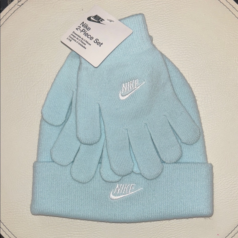 Nike Kids Sky Blue Beanie and Gloves Set